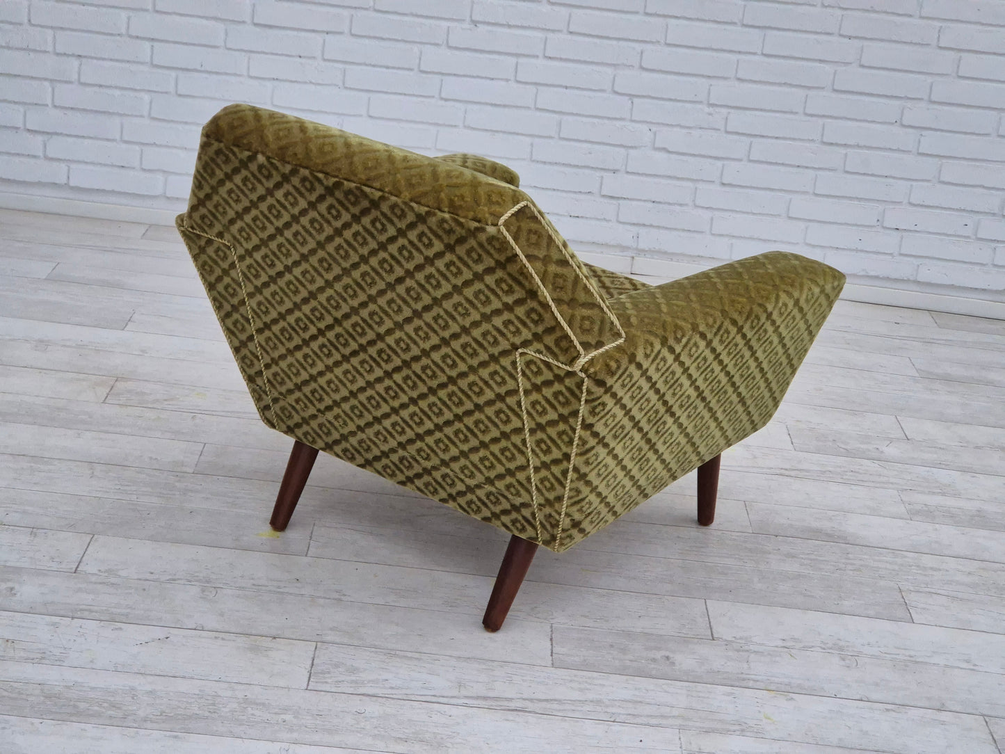 1970s, Danish armchair by Georg Thams, original upholstery, green velour, teak wood.