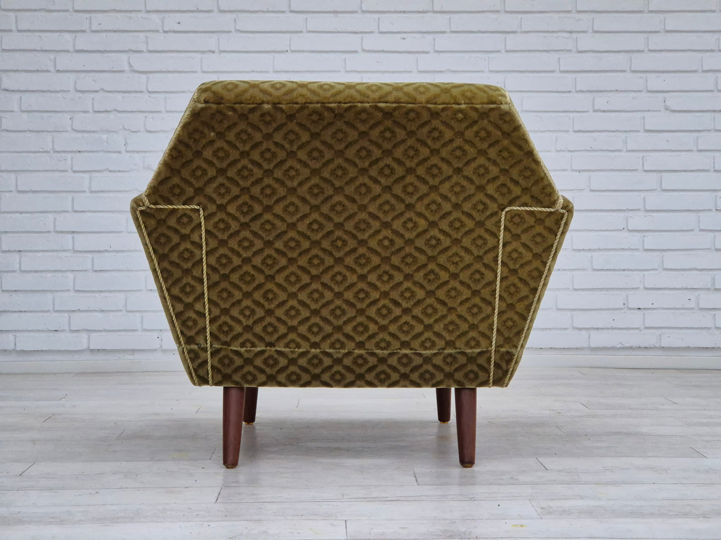 1970s, Danish armchair by Georg Thams, original upholstery, green velour, teak wood.