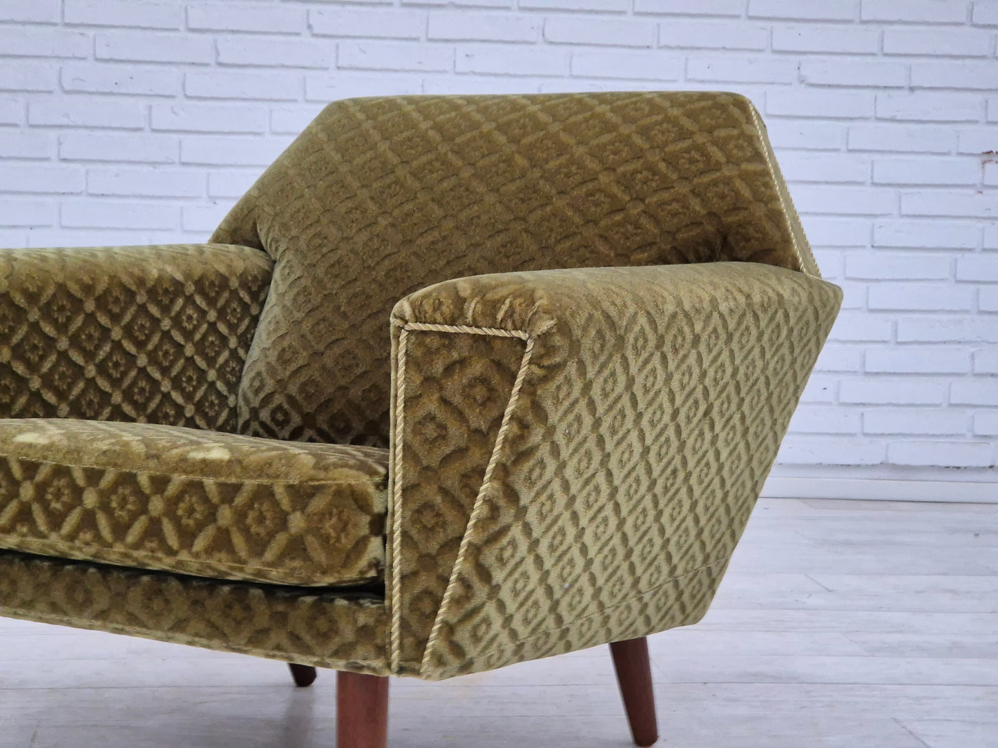 1970s, Danish armchair by Georg Thams, original upholstery, green velour, teak wood.