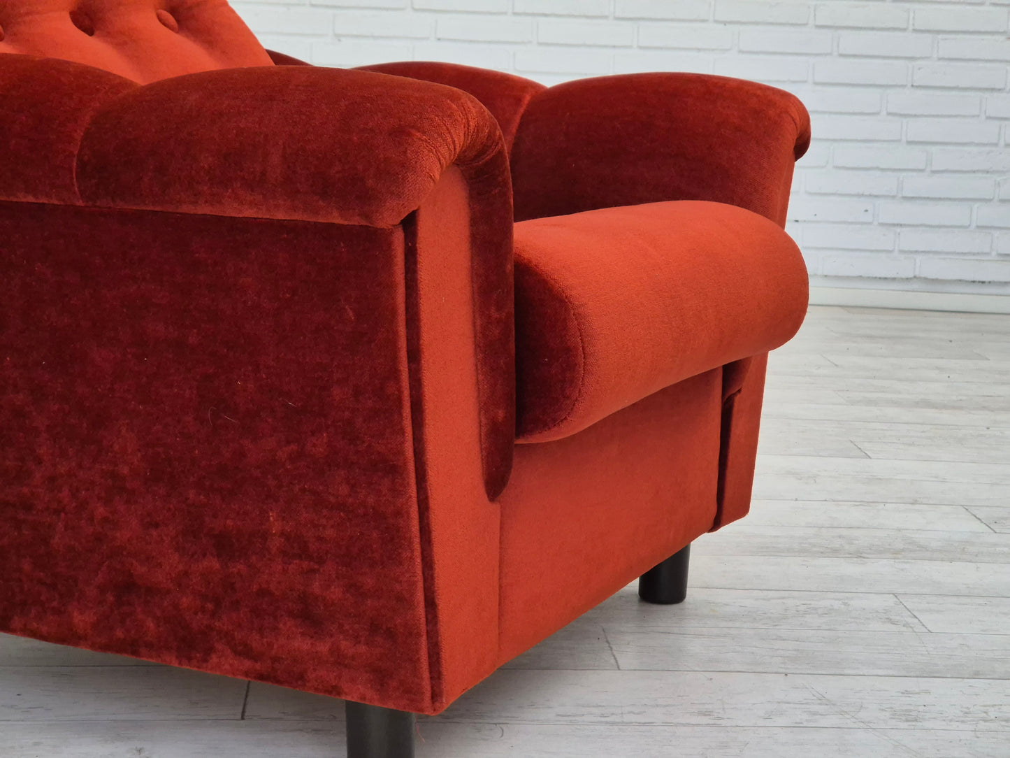 1980s, Danish relax armchair in original very good condition, brown/red furniture velour.