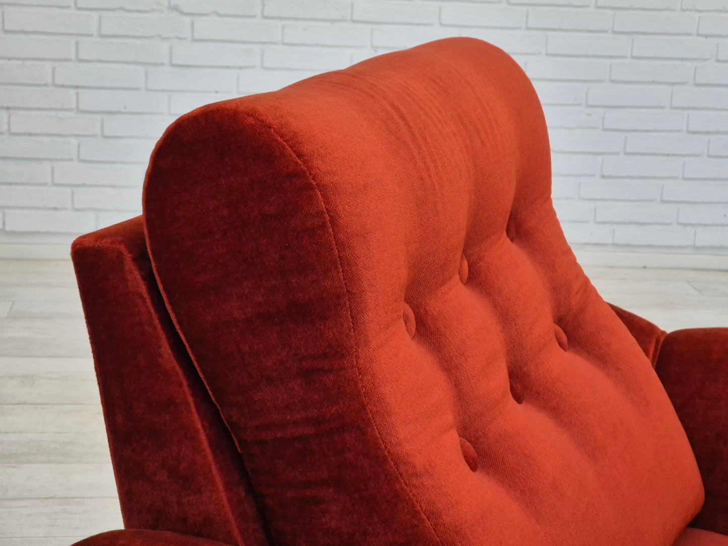 1980s, Danish relax armchair in original very good condition, brown/red furniture velour.