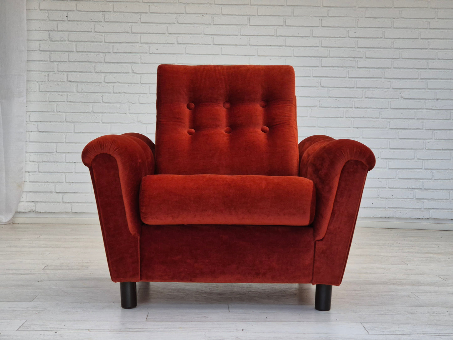 1980s, Danish relax armchair in original very good condition, brown/red furniture velour.