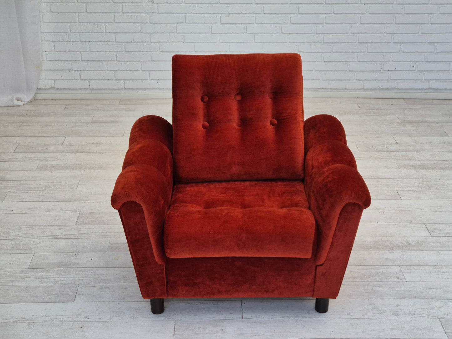 1980s, Danish relax armchair in original very good condition, brown/red furniture velour.