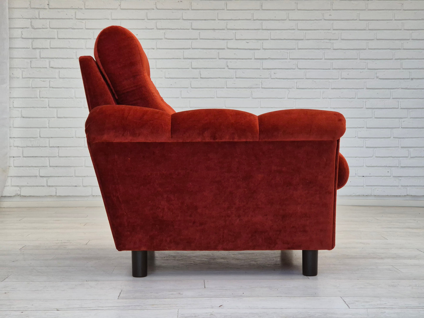 1980s, Danish relax armchair in original very good condition, brown/red furniture velour.