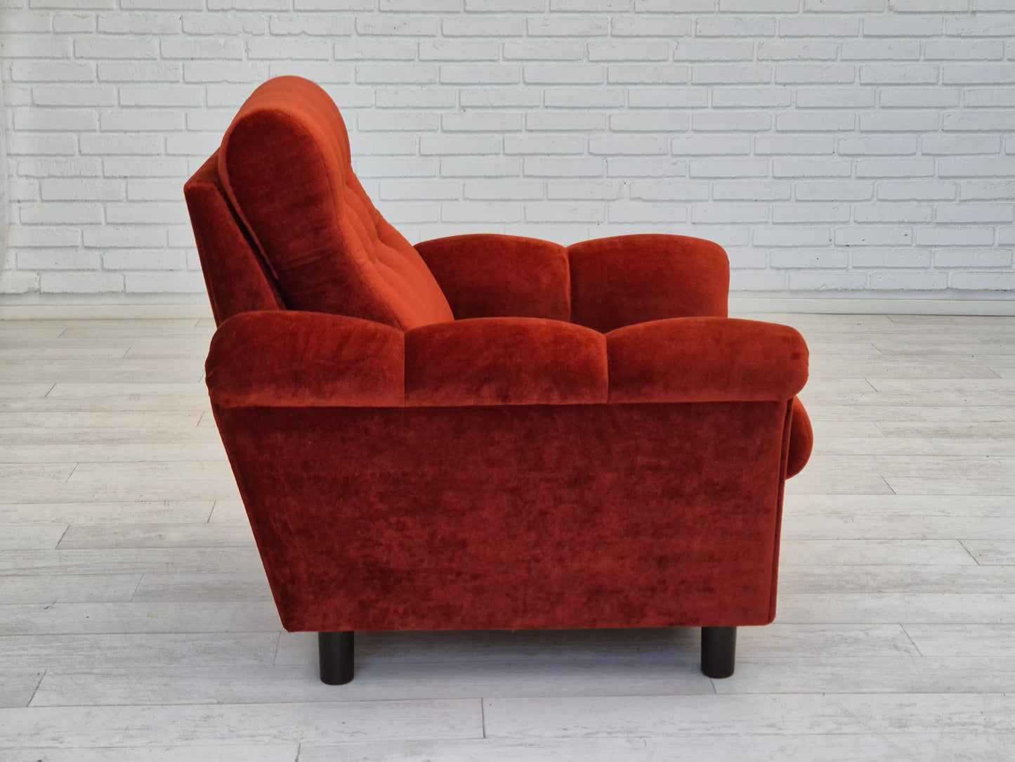 1980s, Danish relax armchair in original very good condition, brown/red furniture velour.