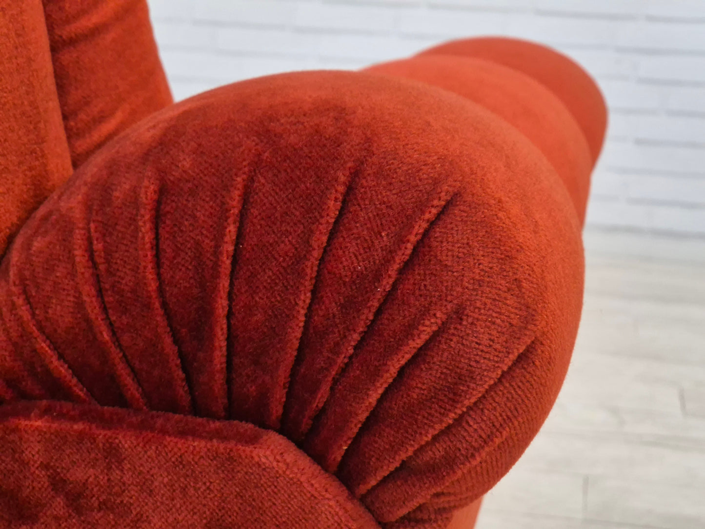 1980s, Danish relax armchair in original very good condition, brown/red furniture velour.