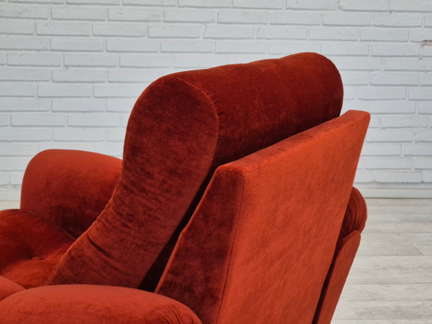 1980s, Danish relax armchair in original very good condition, brown/red furniture velour.