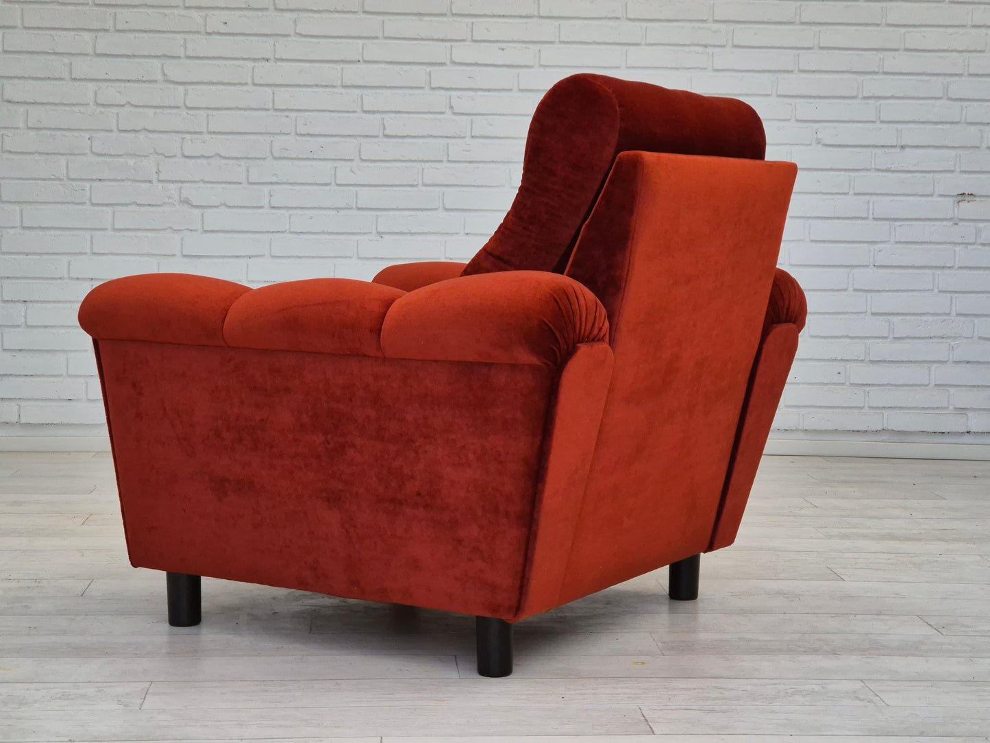 1980s, Danish relax armchair in original very good condition, brown/red furniture velour.