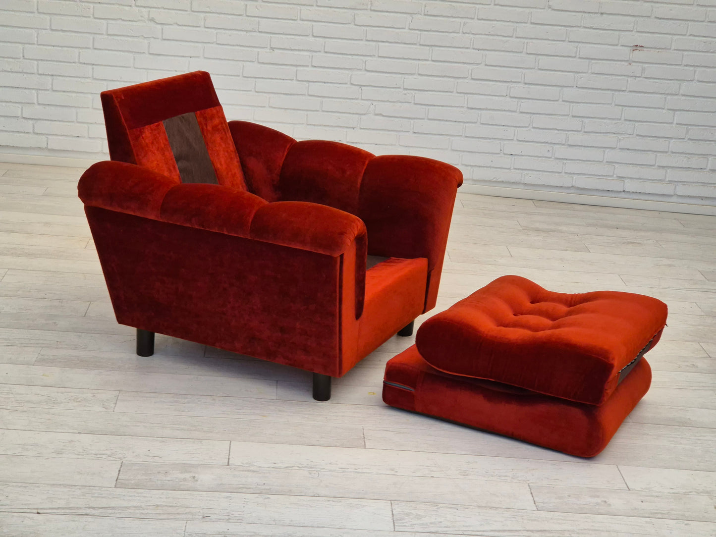 1980s, Danish relax armchair in original very good condition, brown/red furniture velour.