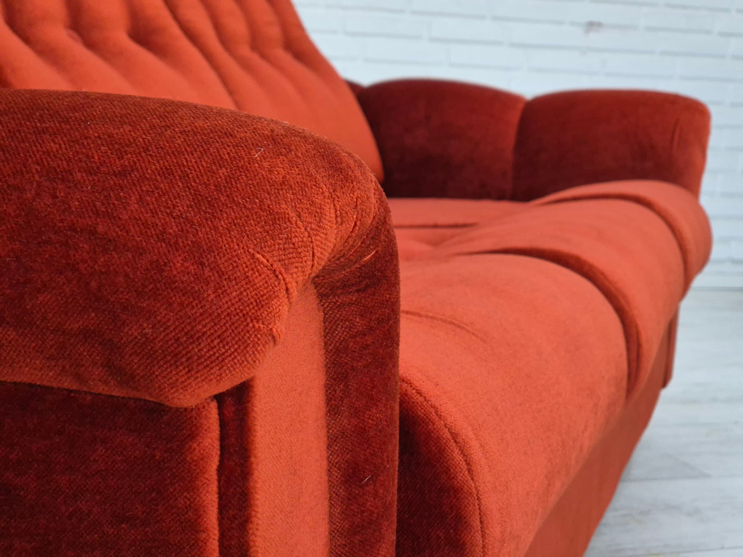 1980s, Danish 3 seater sofa, original very good condition, brown/red furniture velour.