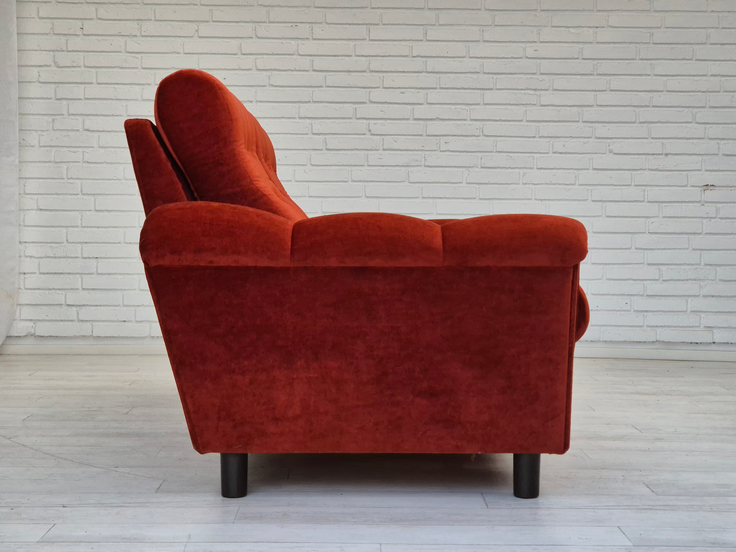 1980s, Danish 3 seater sofa, original very good condition, brown/red furniture velour.