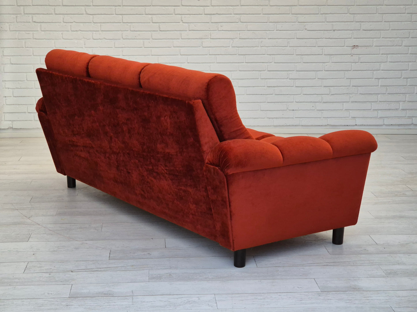 1980s, Danish 3 seater sofa, original very good condition, brown/red furniture velour.