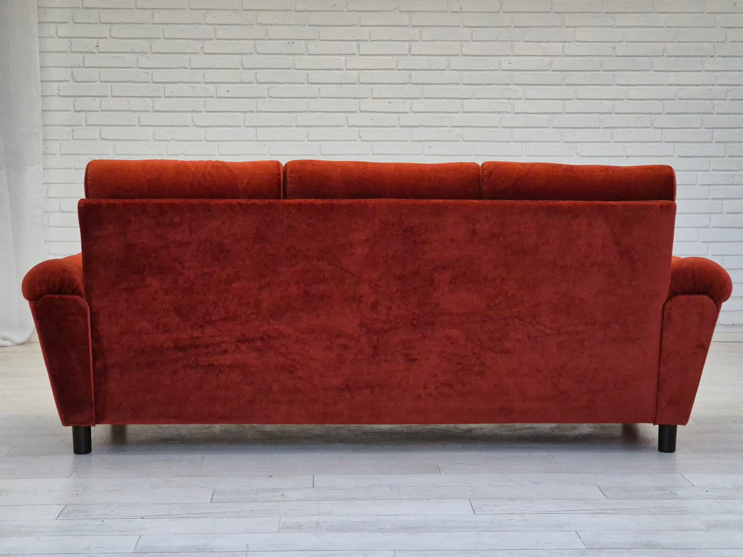 1980s, Danish 3 seater sofa, original very good condition, brown/red furniture velour.