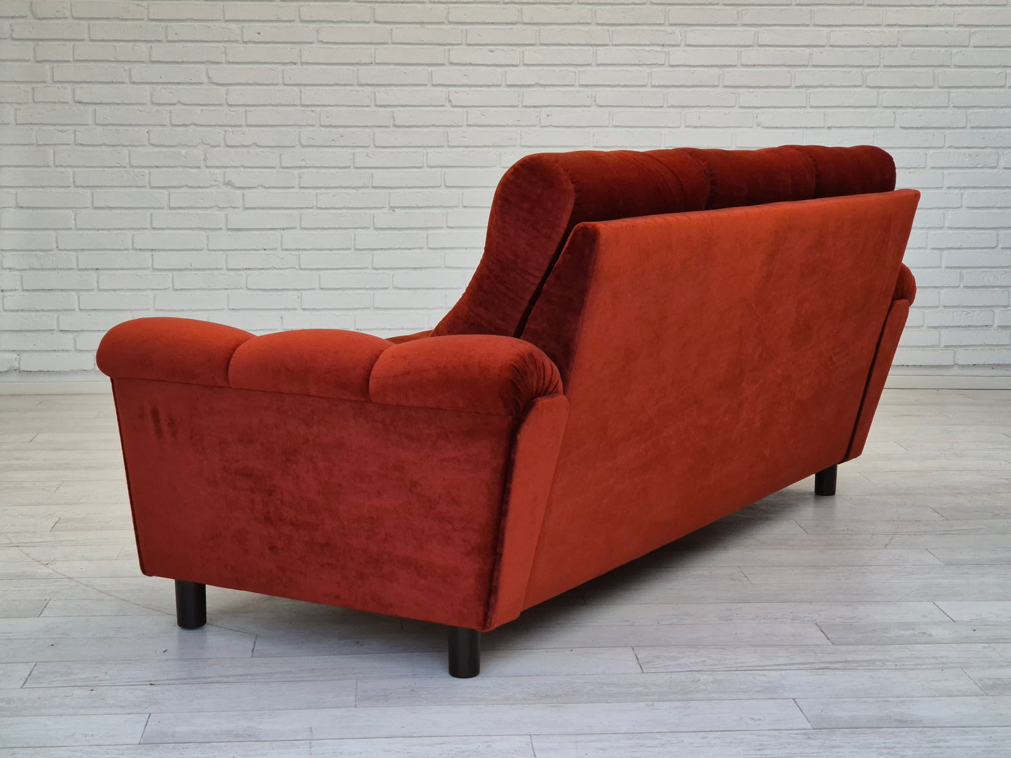 1980s, Danish 3 seater sofa, original very good condition, brown/red furniture velour.