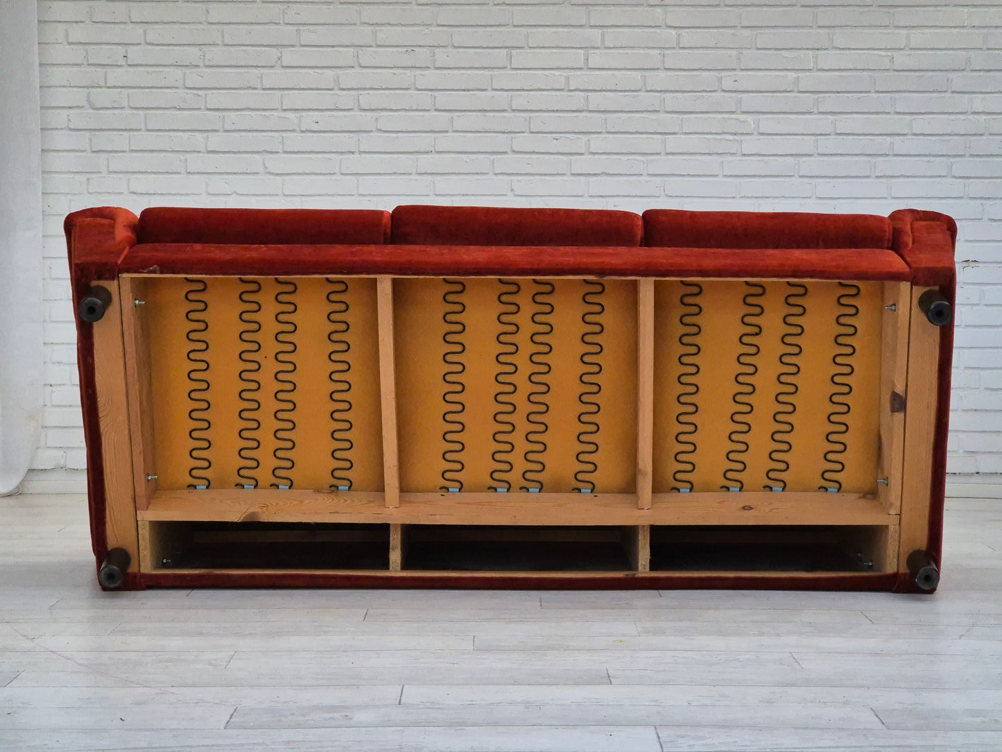 1980s, Danish 3 seater sofa, original very good condition, brown/red furniture velour.