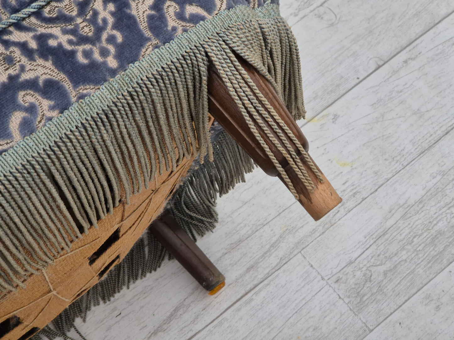 1960s, Danish relax chair with footstool, very good condition, furniture velour, beech wood legs.