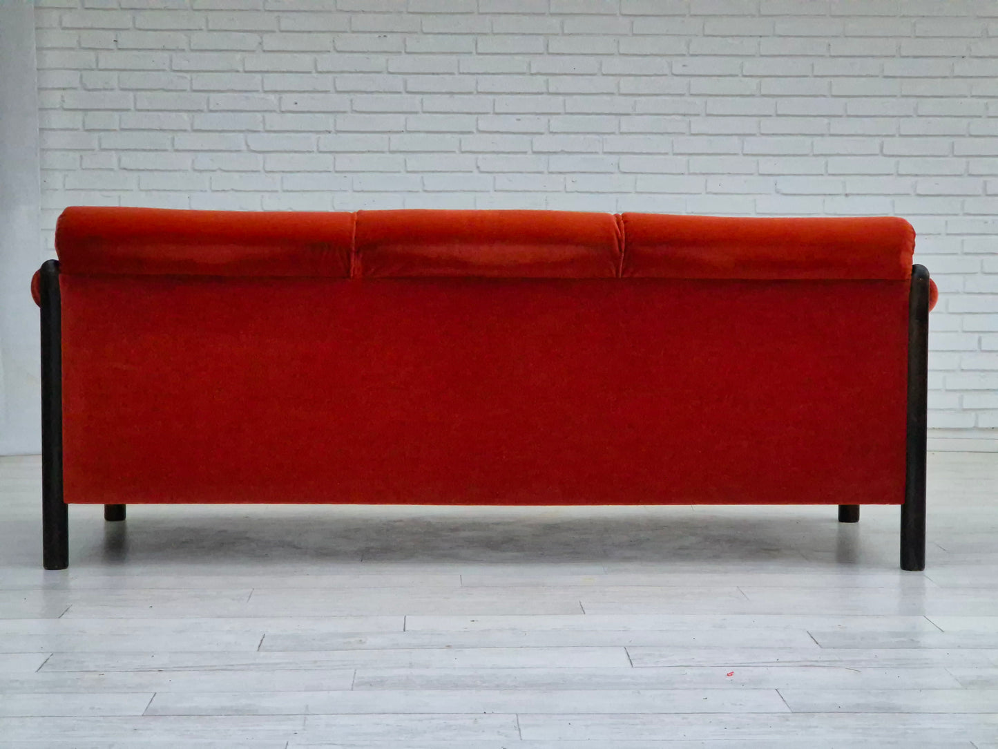 1980s, Scandinavian 3 seater sofa, original very good condition, velour, oak wood.