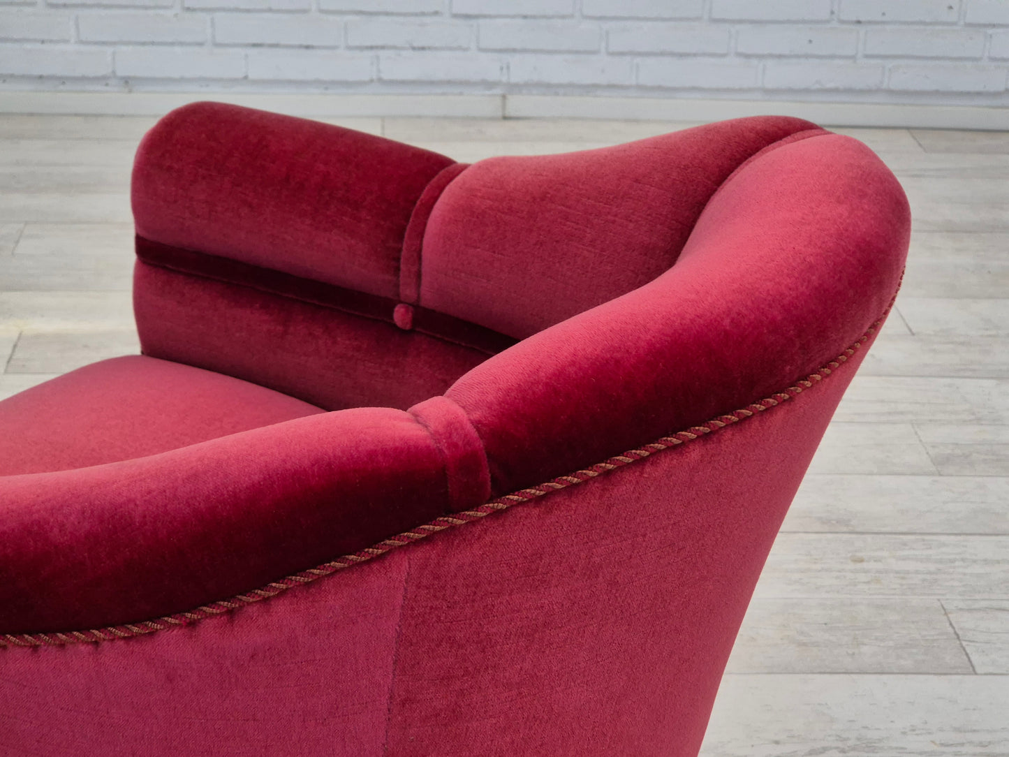 1950s, Danish lounge chair, original condition, furniture velour, ash wood legs.