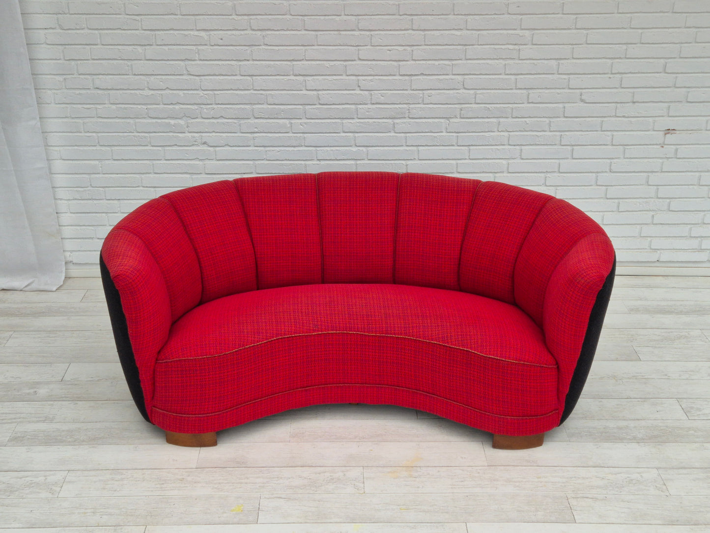 1960s, Danish 2 seater "Banana" sofa, furniture wool, beech wood.