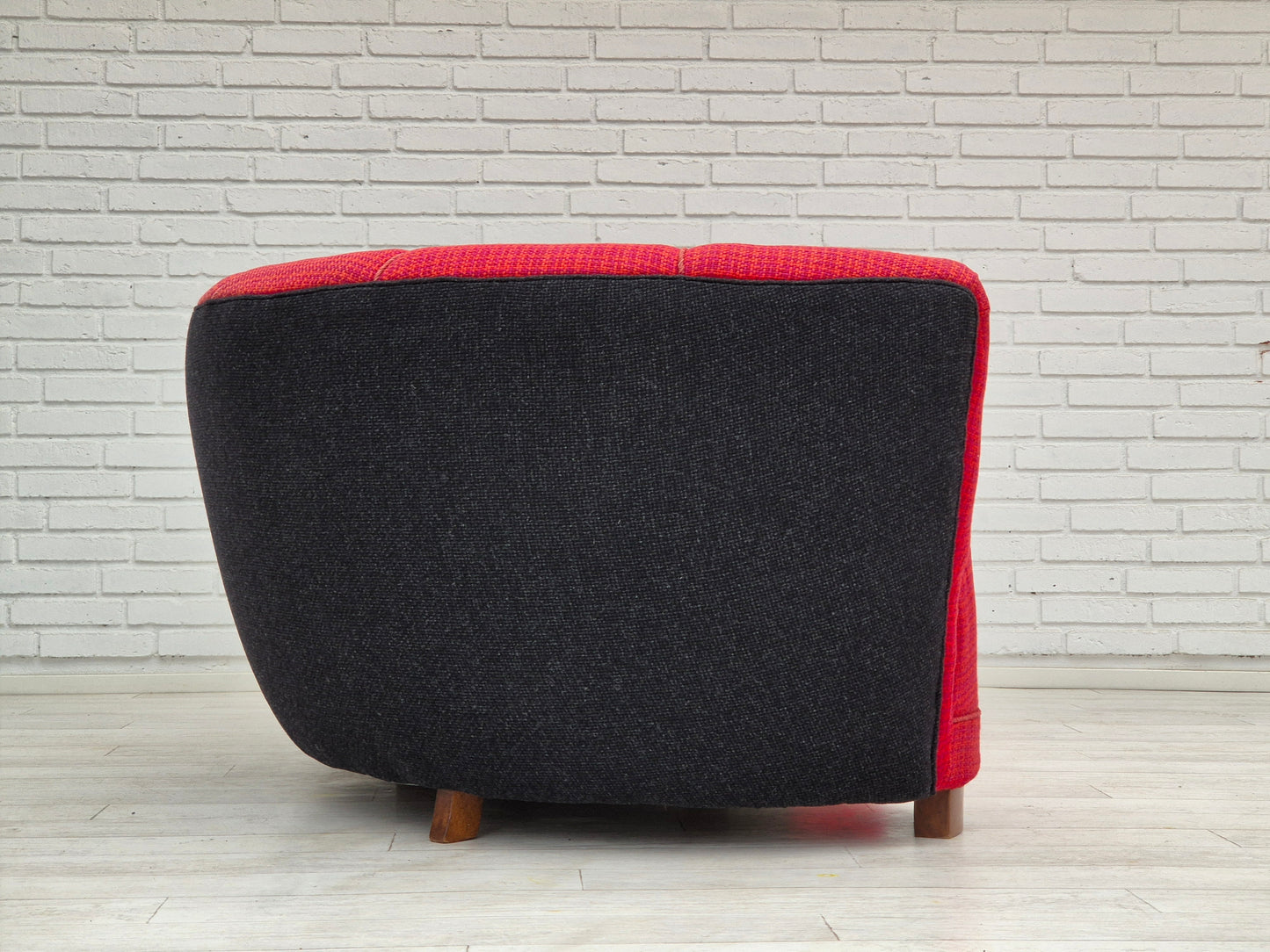 1960s, Danish 2 seater "Banana" sofa, furniture wool, beech wood.