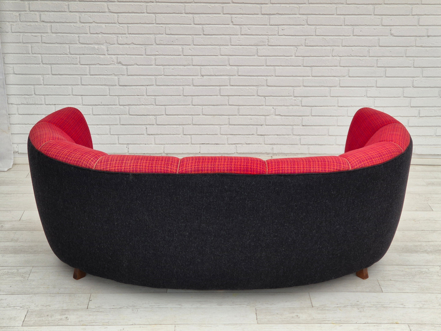 1960s, Danish 2 seater "Banana" sofa, furniture wool, beech wood.