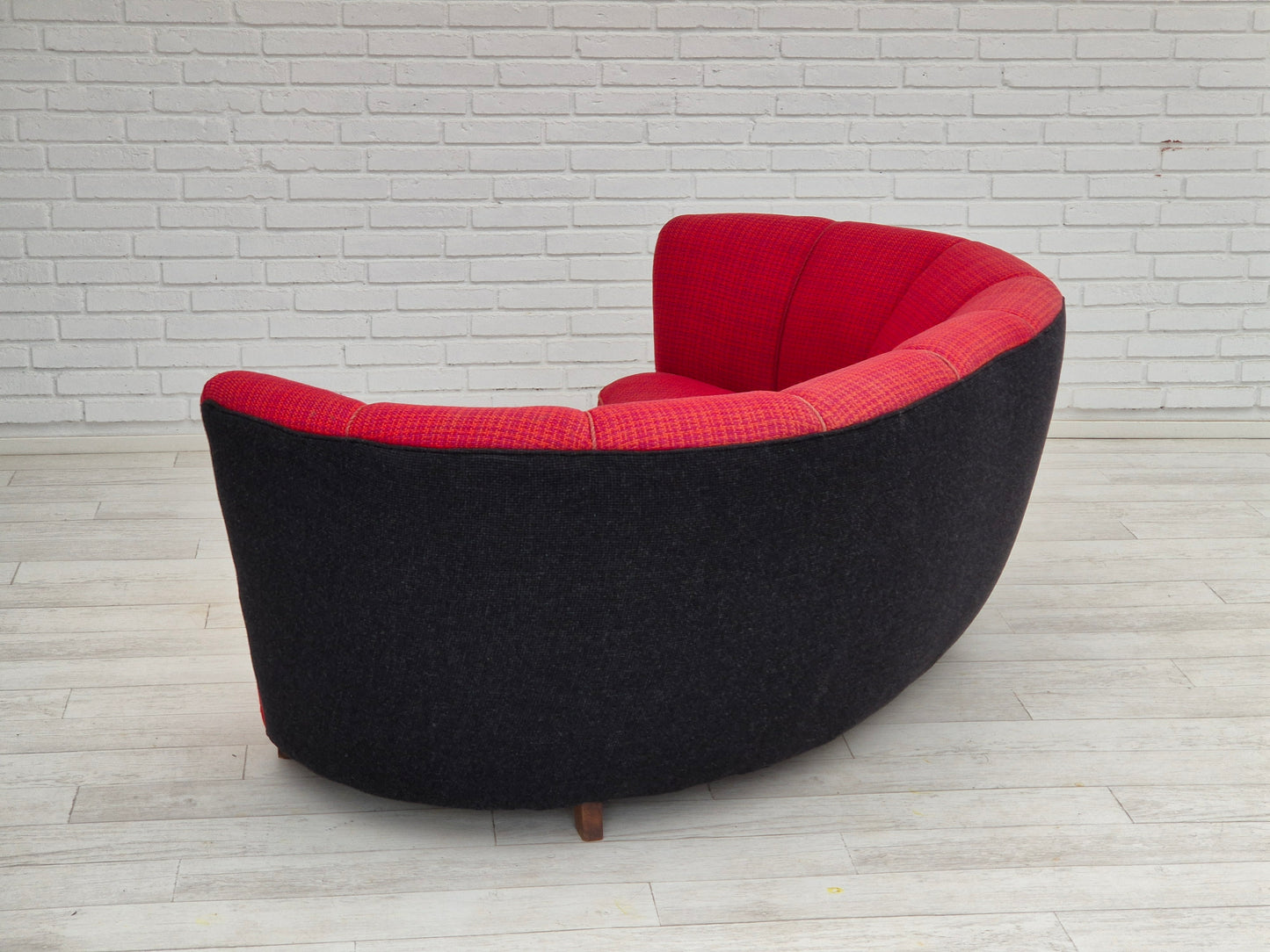 1960s, Danish 2 seater "Banana" sofa, furniture wool, beech wood.