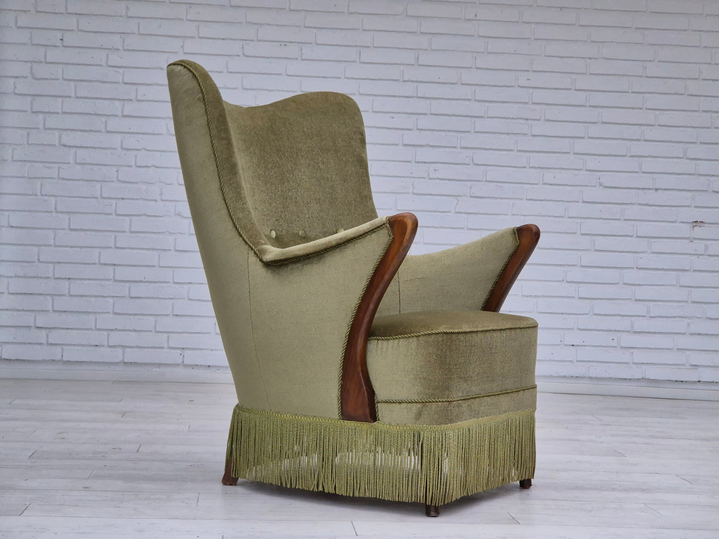 1960s, Scandinavian design, armchair in original condition, furniture velour, beech wood legs.