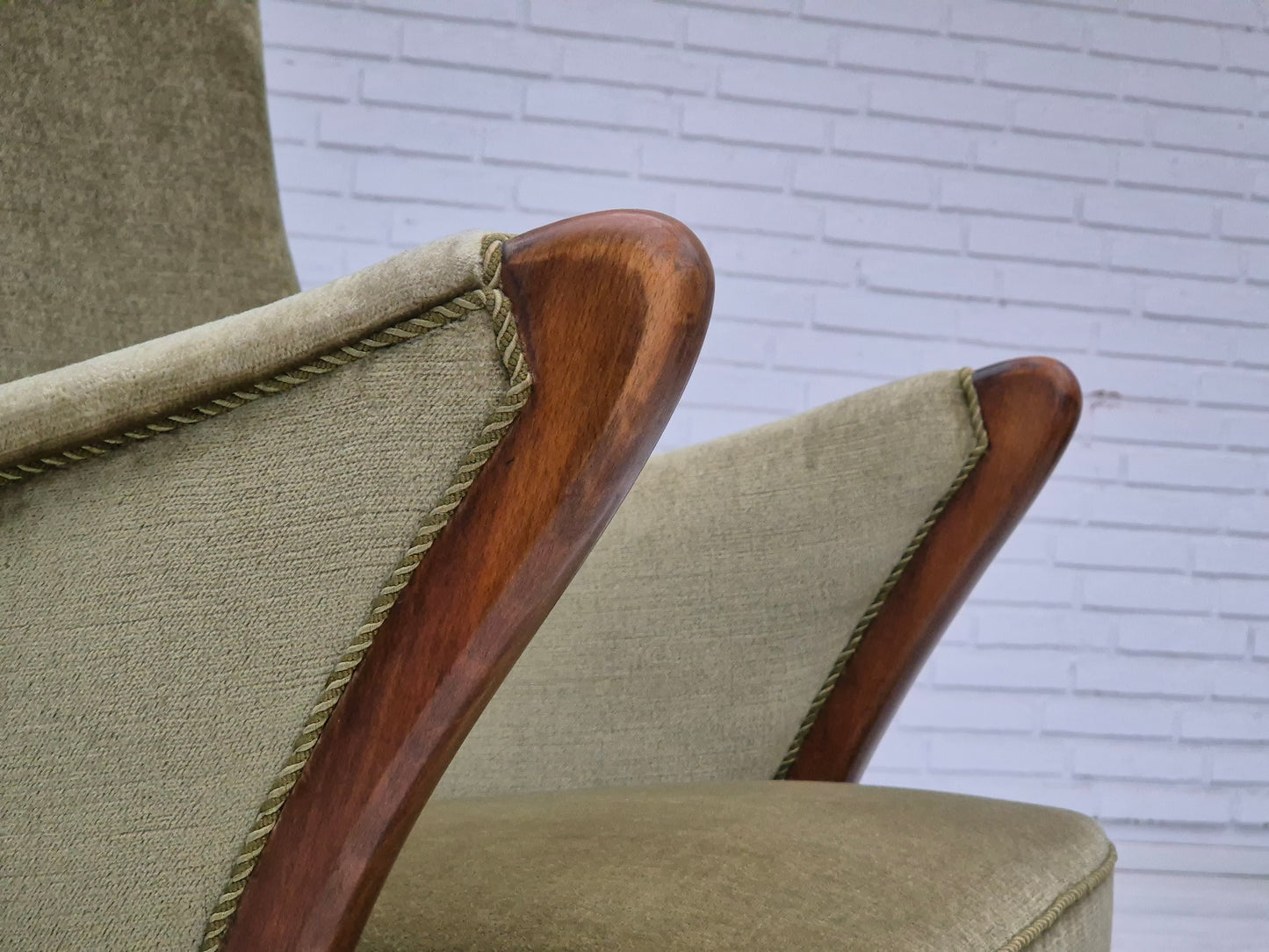 1960s, Scandinavian design, armchair in original condition, furniture velour, beech wood legs.