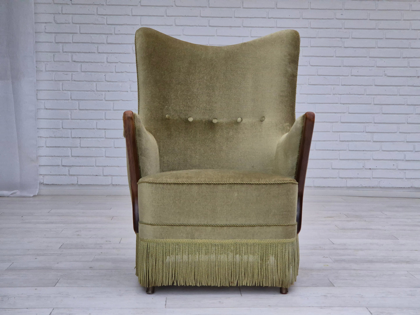 1960s, Scandinavian design, armchair in original condition, furniture velour, beech wood legs.