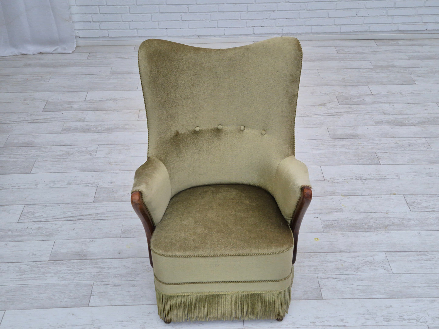 1960s, Scandinavian design, armchair in original condition, furniture velour, beech wood legs.