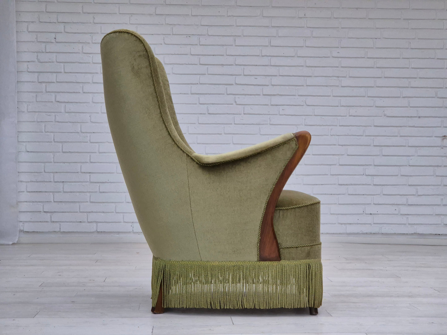 1960s, Scandinavian design, armchair in original condition, furniture velour, beech wood legs.