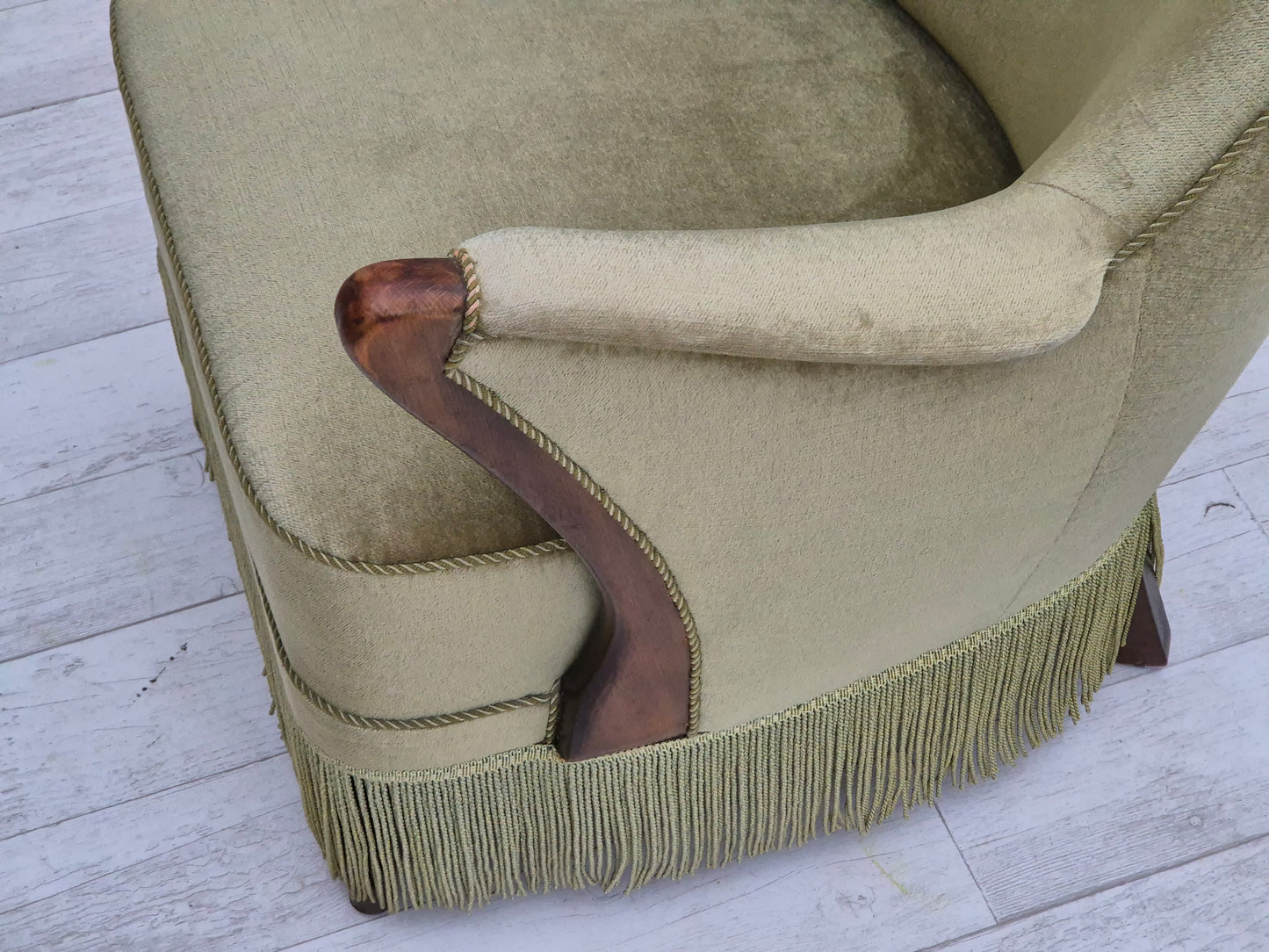 1960s, Scandinavian design, armchair in original condition, furniture velour, beech wood legs.