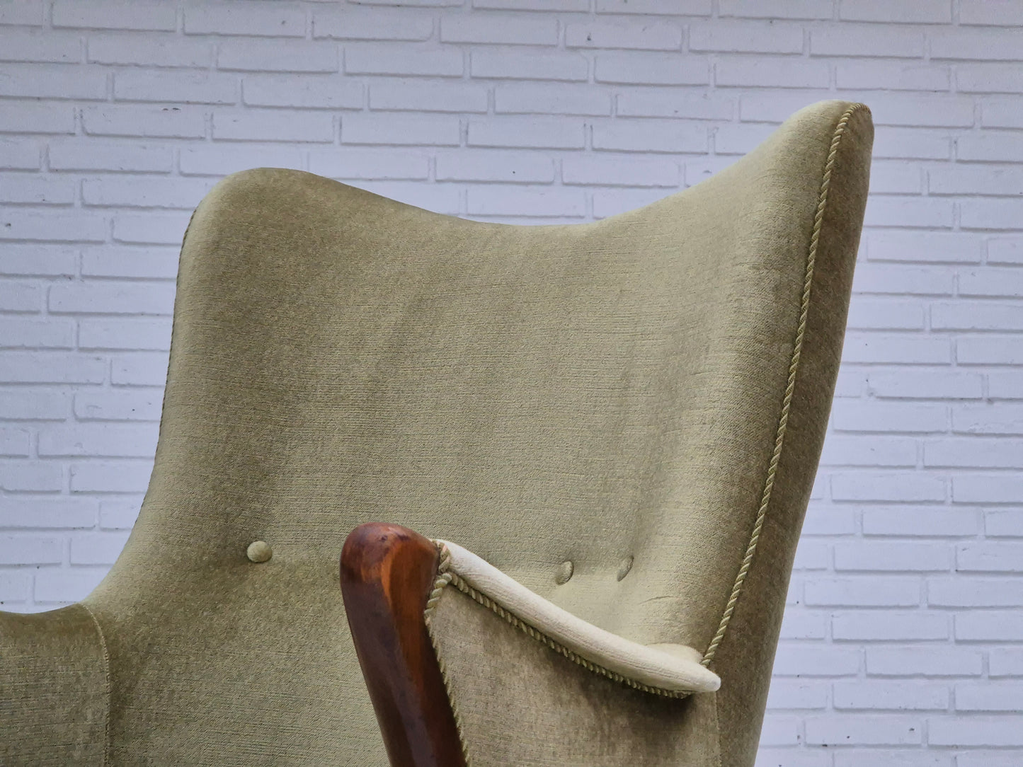 1960s, Scandinavian design, armchair in original condition, furniture velour, beech wood legs.