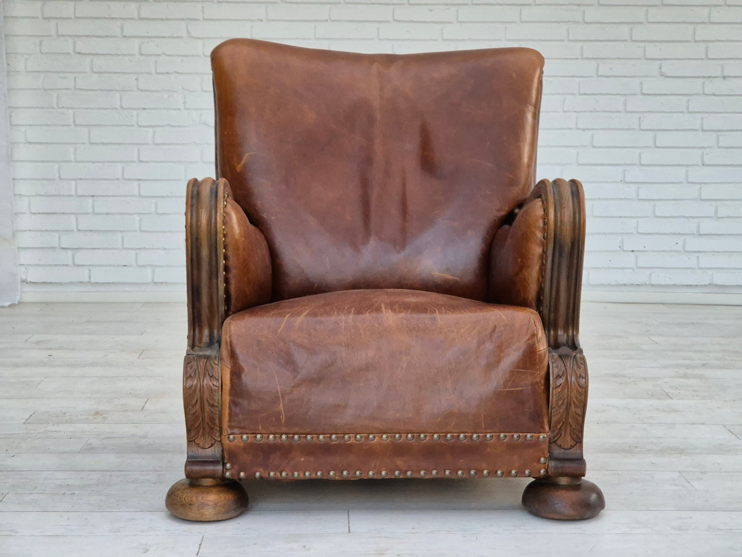 1950-60s, Danish relax chair, original condition, leather, oak wood.