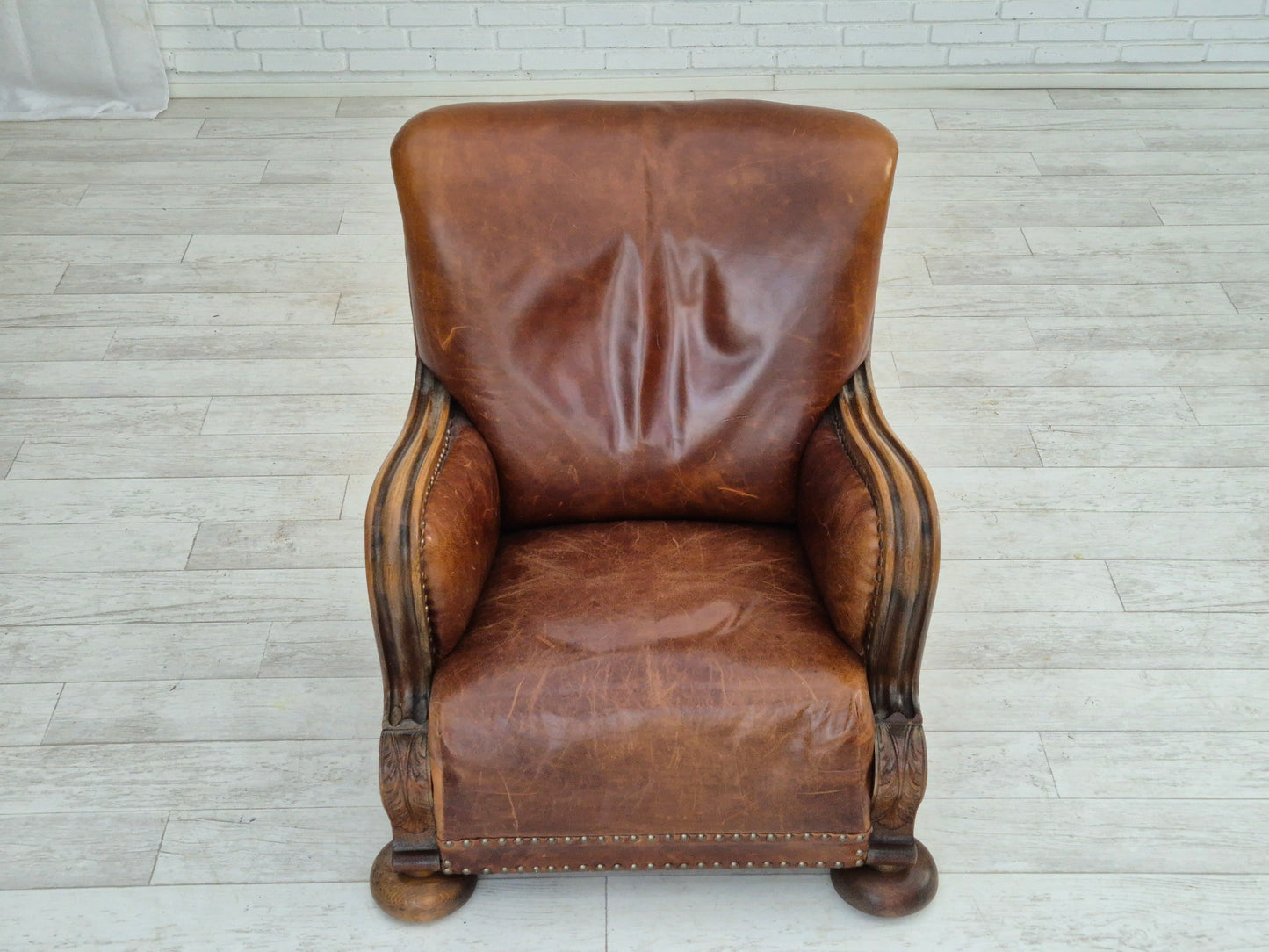 1950-60s, Danish relax chair, original condition, leather, oak wood.