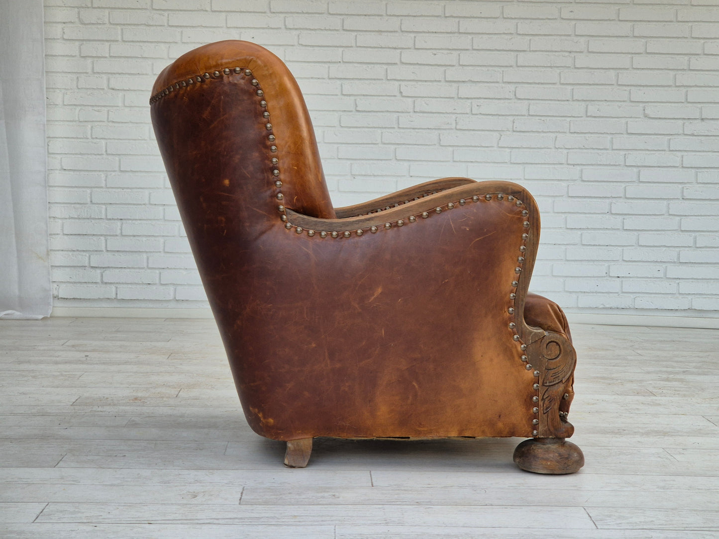 1950-60s, Danish relax chair, original condition, leather, oak wood.