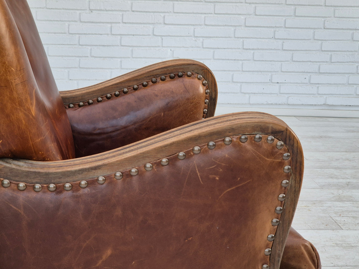 1950-60s, Danish relax chair, original condition, leather, oak wood.