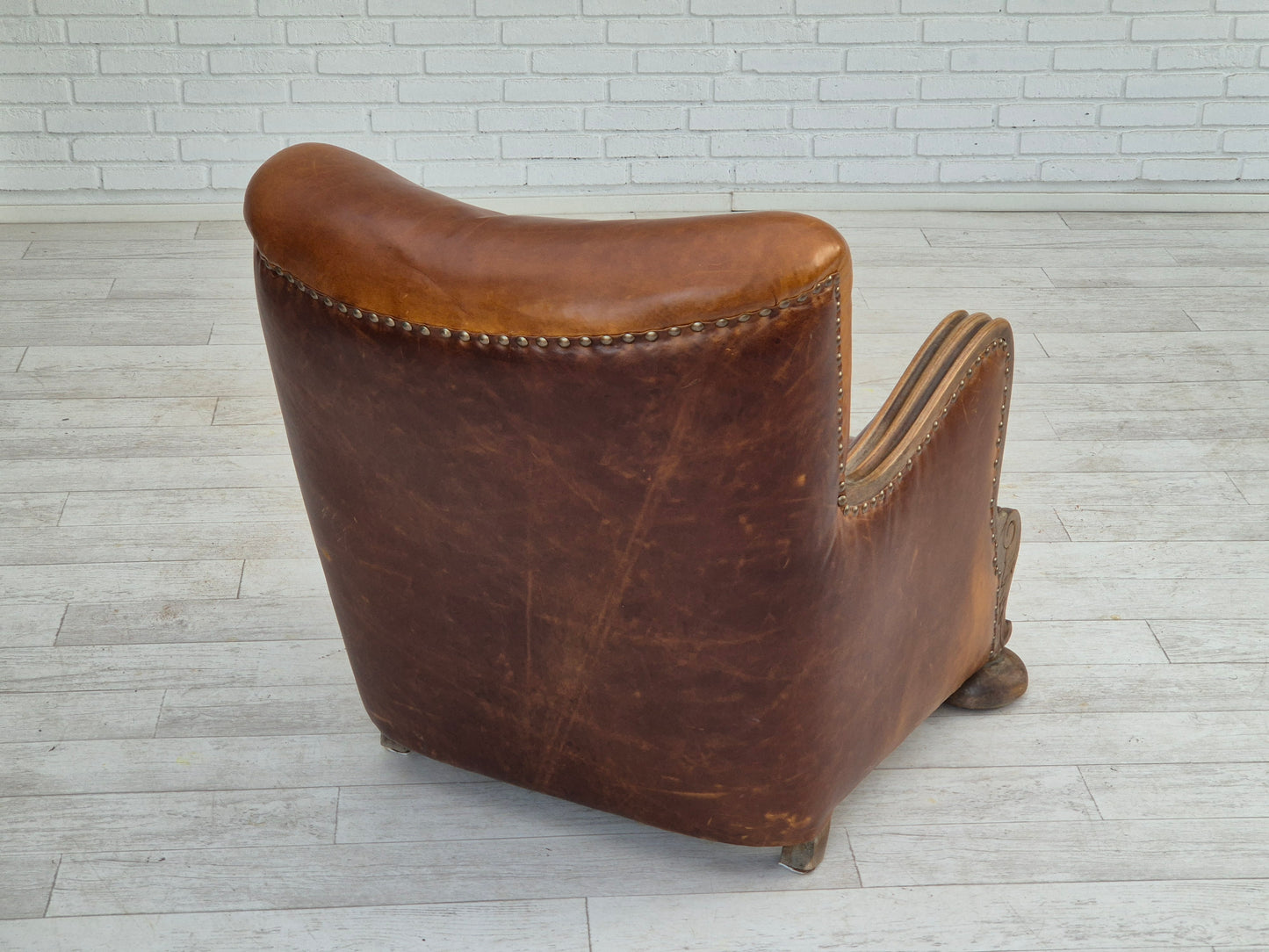 1950-60s, Danish relax chair, original condition, leather, oak wood.