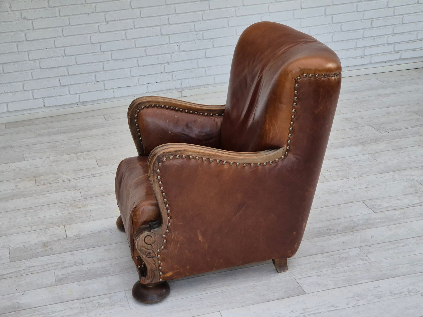 1950-60s, Danish relax chair, original condition, leather, oak wood.