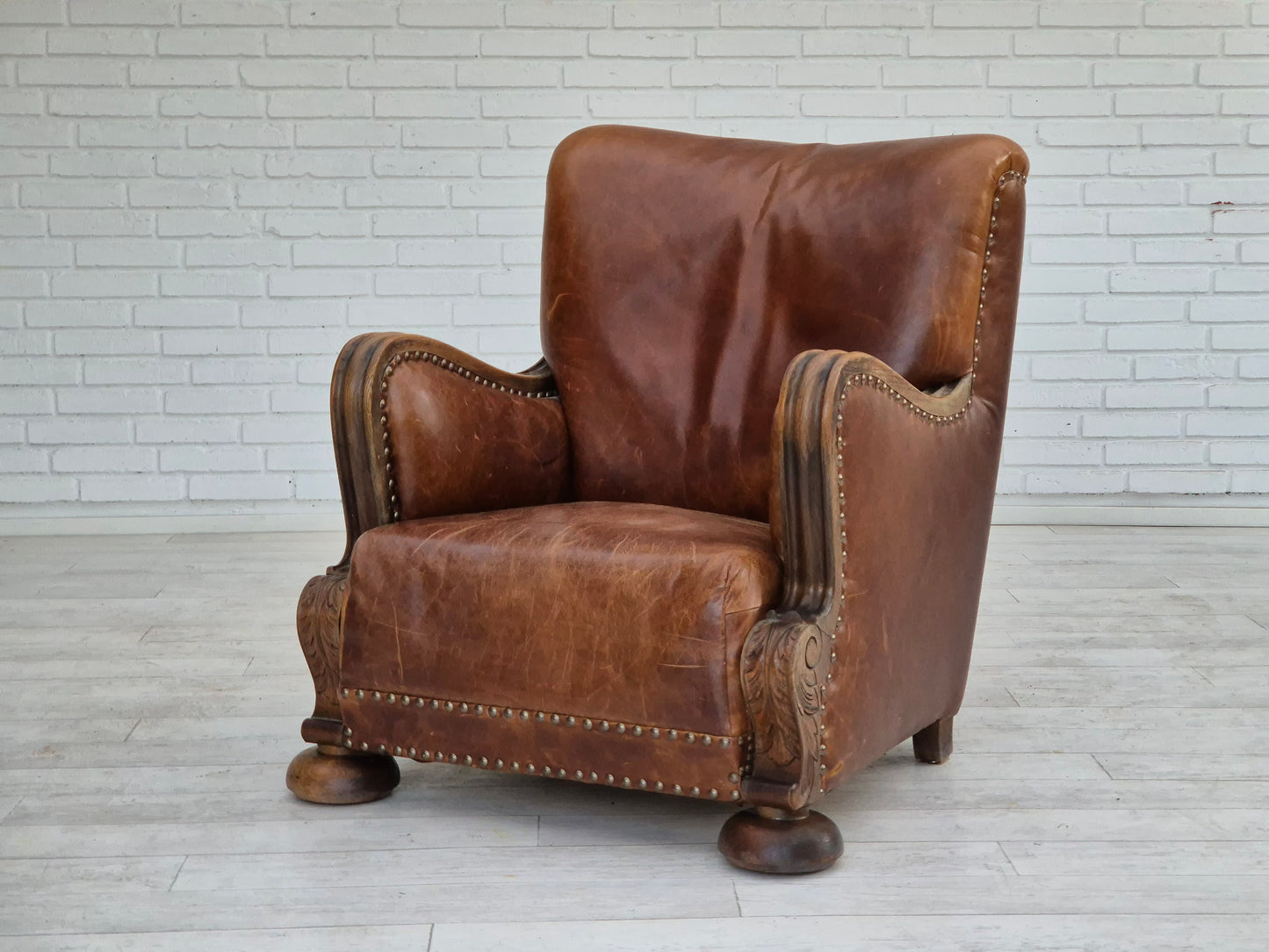 1950-60s, Danish relax chair, original condition, leather, oak wood.