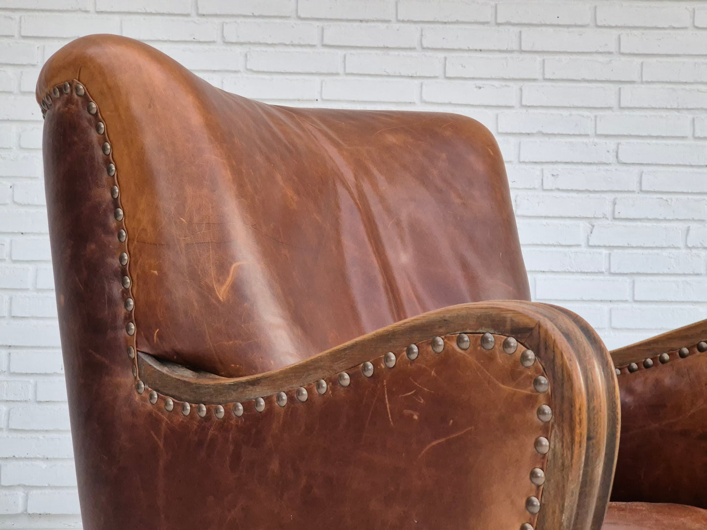 1950-60s, Danish relax chair, original condition, leather, oak wood.