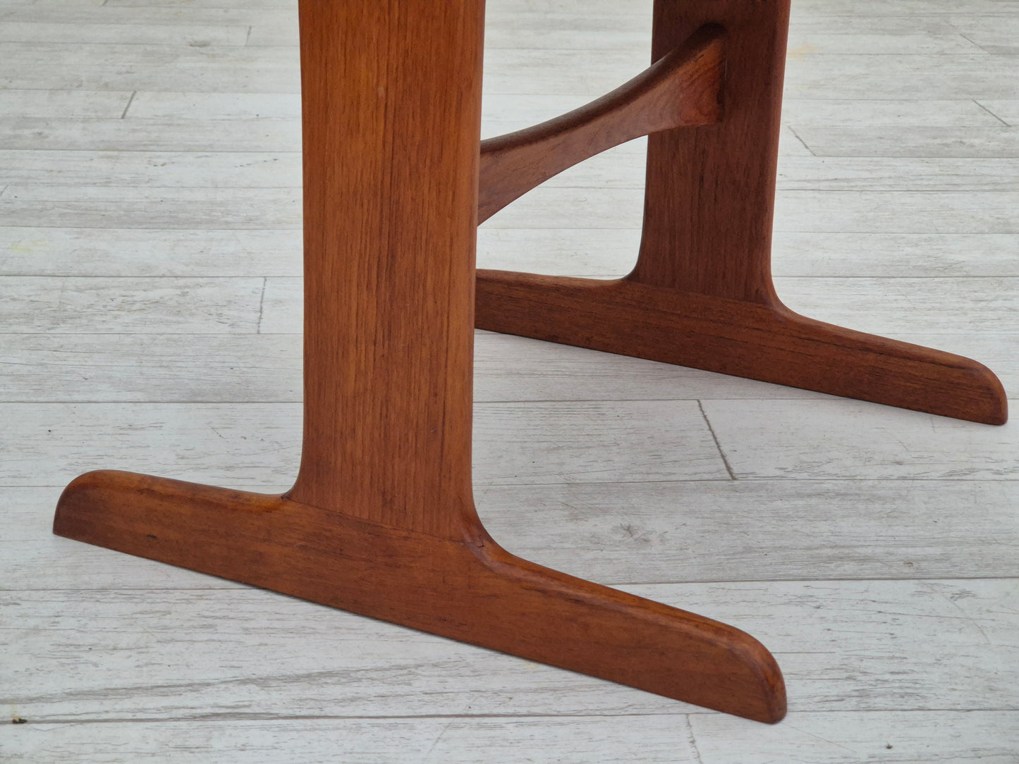 1970s, set of 4 reupholstered Danish chairs, teak wood, cherry-red furniture velour.