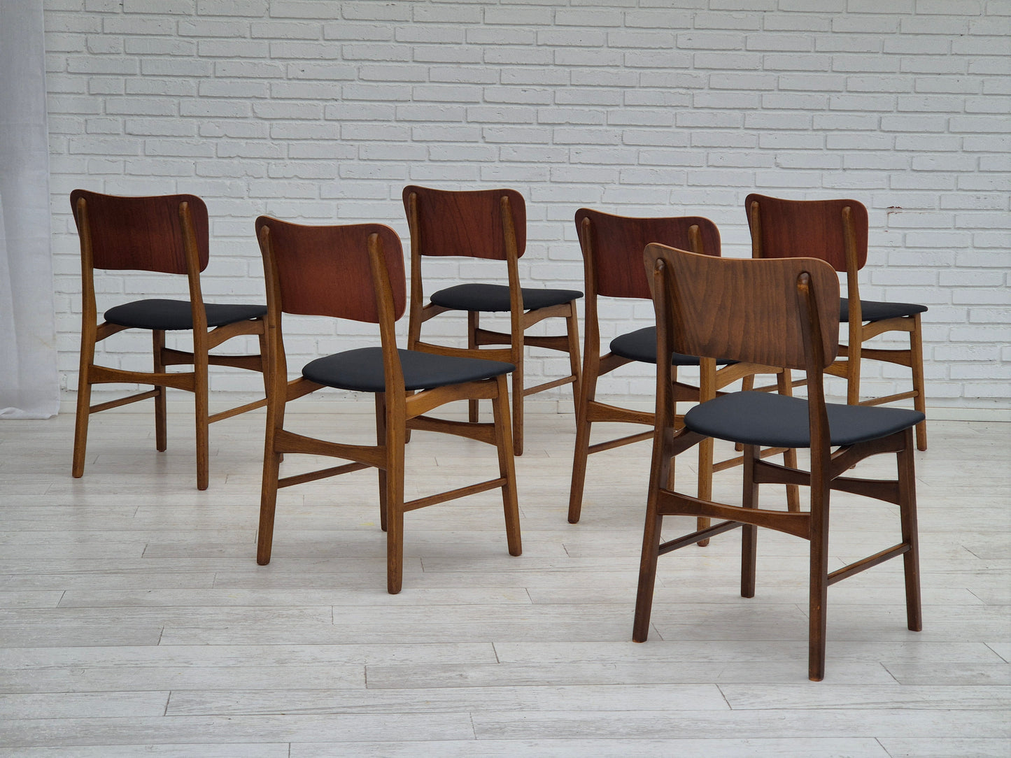 1960s, Danish design by Ib Kofod Larsen for Boltinge Stolefabrik, set of 6 reupholstered dining chairs.