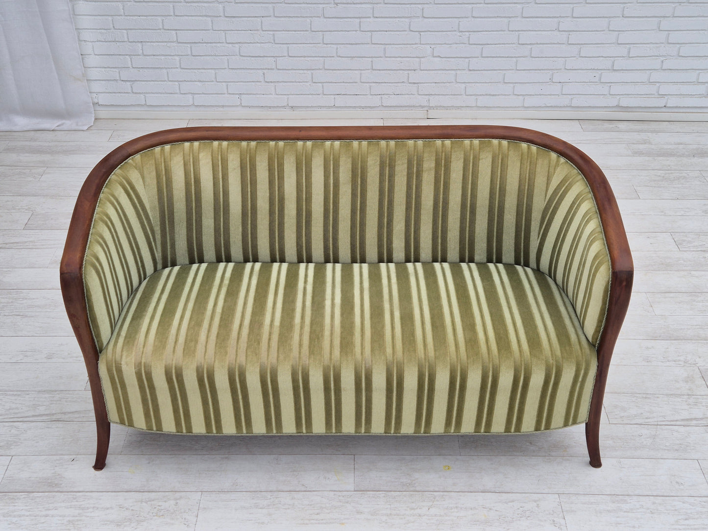 1960s, Scandinavian 2 seater sofa, original condition, velour, teak wood.