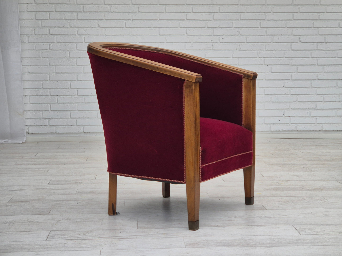 1950s, Danish armchair, original condition, furniture velour, beech wood.