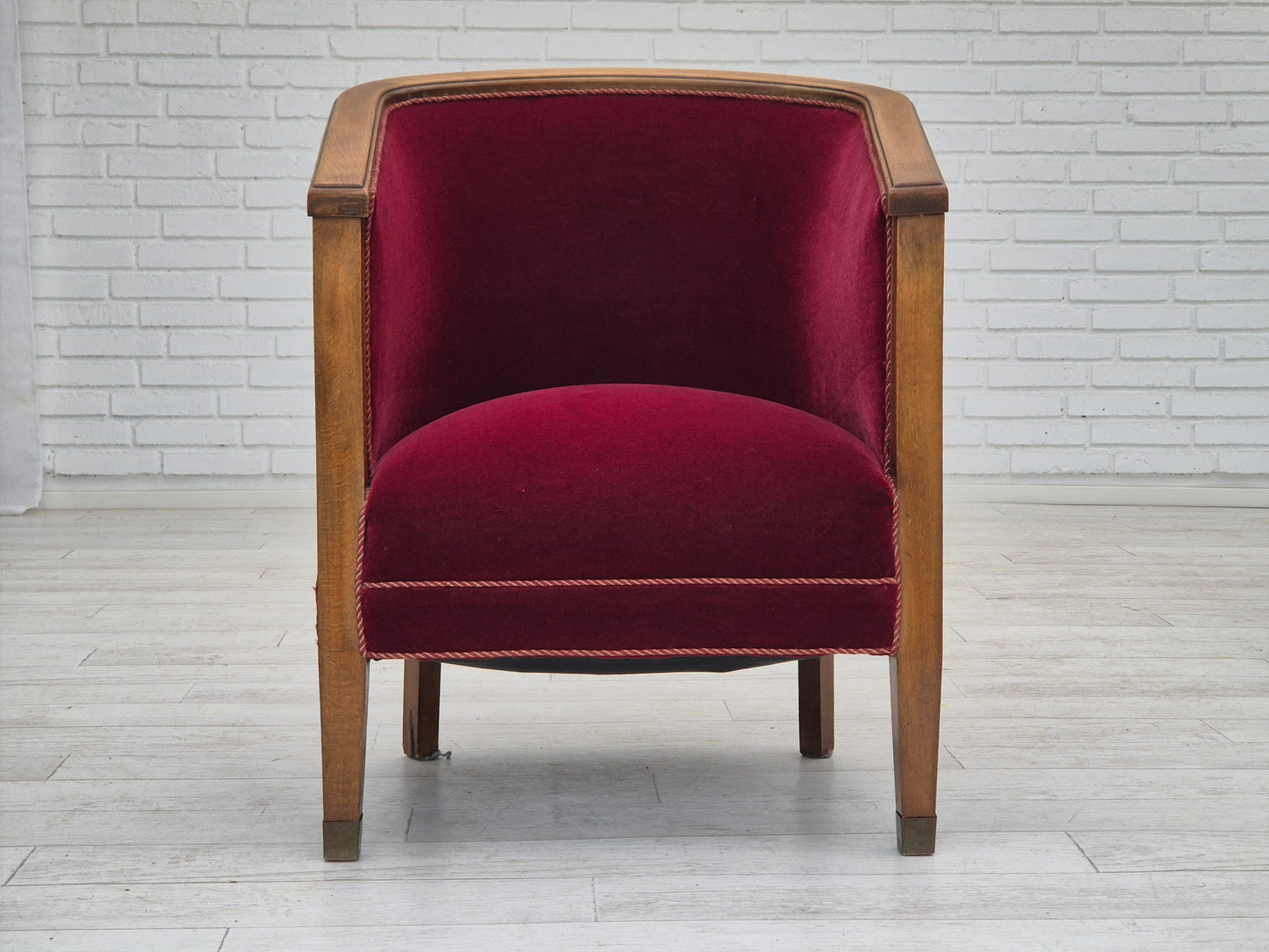 1950s, Danish armchair, original condition, furniture velour, beech wood.