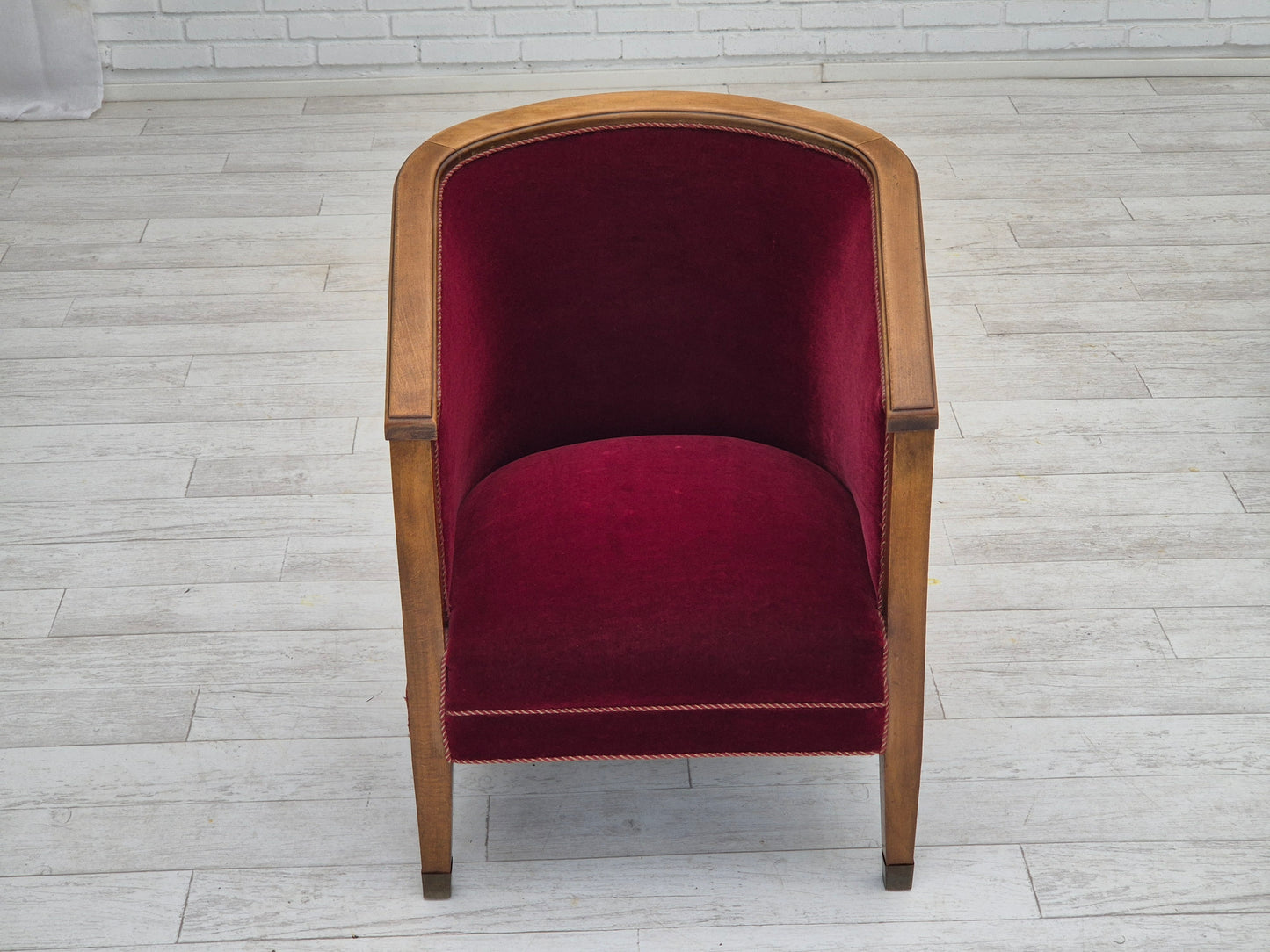 1950s, Danish armchair, original condition, furniture velour, beech wood.