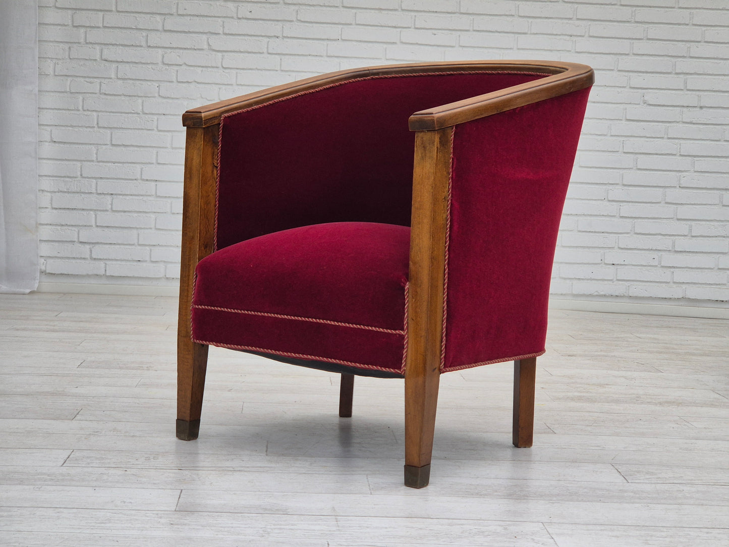 1950s, Danish armchair, original condition, furniture velour, beech wood.