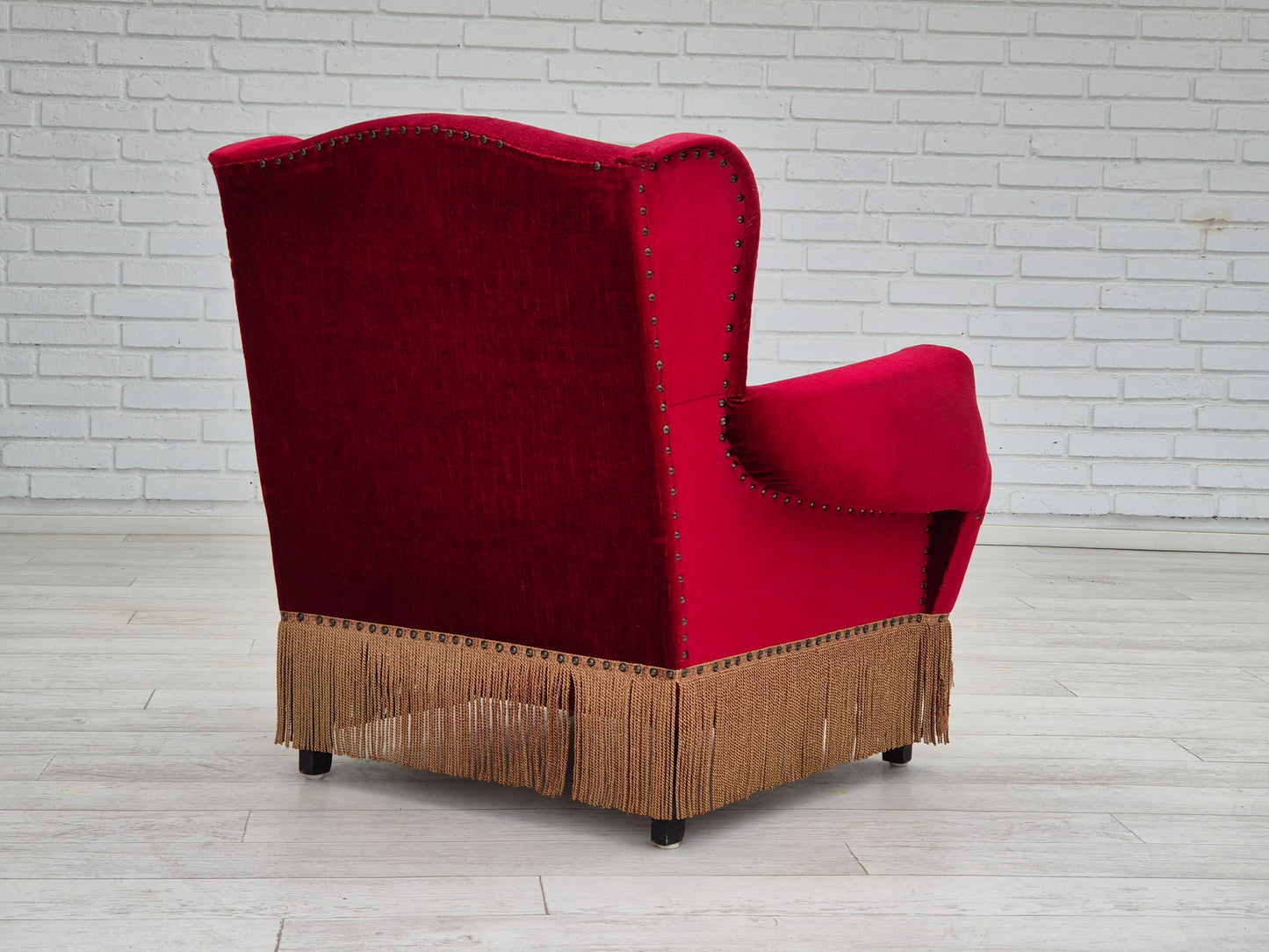 1960s, Danish lounge chair, original, furniture velour, oak wood legs