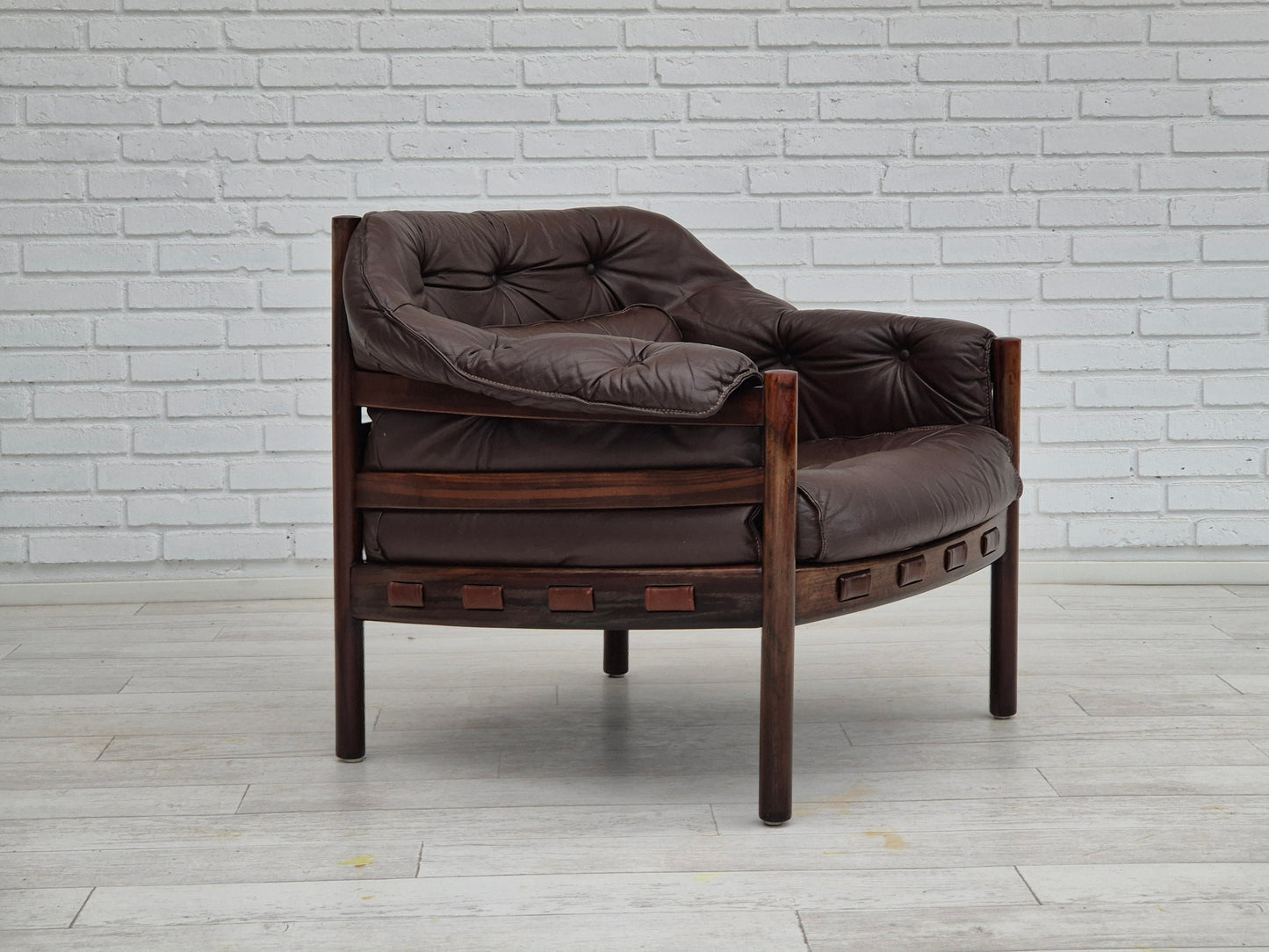 1970s, Scandinavian design by Arne Norell, lounge chair, original condition, leather, beech wood.